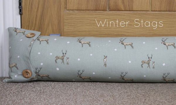 Sophie Allport draught excluder. Handmade by Harris and Home in animal print Dog Stag Chicken Pheasant Flamingo Fabric