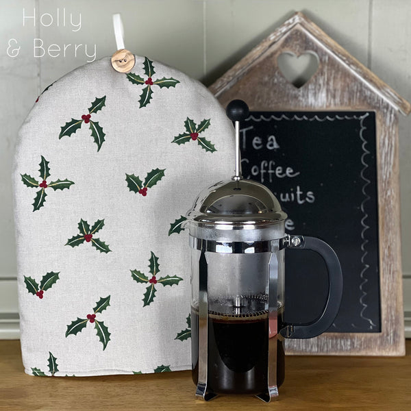 Cafetiere French Press coffee cosy cover. Handmade in Sophie Allport Bird Fabrics Hearts Bees Birds Owls fabric