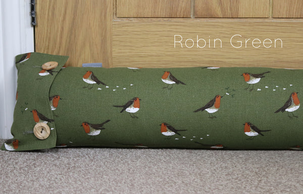 Sophie Allport birds draught excluder. Handmade by Harris and Home. Flamingo Chicken Bees Robin fabric