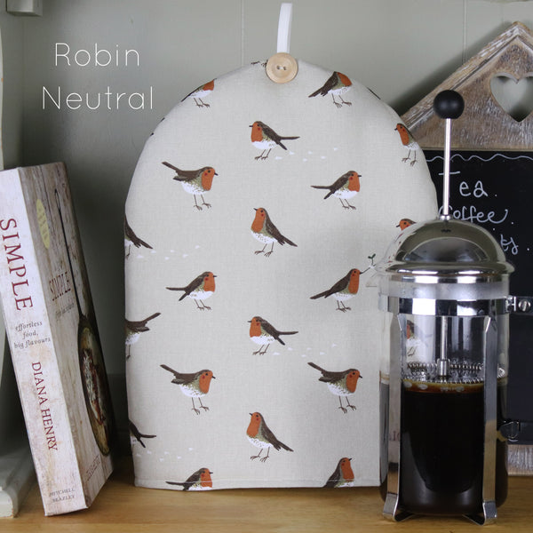 Cafetiere French Press coffee cosy cover. Handmade in Sophie Allport Bird Fabrics Hearts Bees Birds Owls fabric