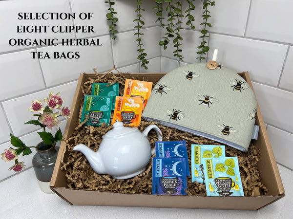 Tea gift box | Personalised | Tea set with SOPHIE ALLPORT fabric tea cosy | Teapot | Herbal tea | Care package | Tea lover gift set