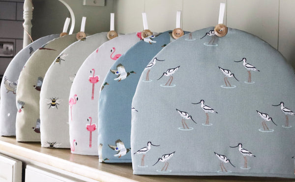 Sophie Allport tea cosy. Handmade by Harris and Home in British Birds Coastal Chicken Robin Print Fabrics