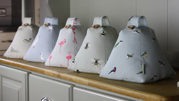 Sophie Allport door stop. Handmade by Harris and Home in Hearts Birds Flamingo Bees Robin fabric