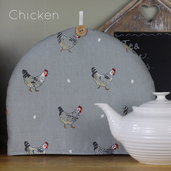 Sophie Allport tea cosy. Handmade by Harris and Home in British Birds Coastal Chicken Robin Print Fabrics