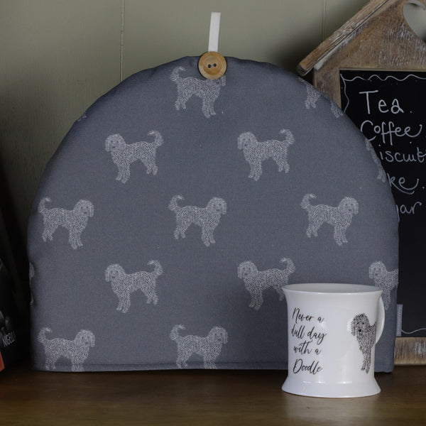 Tea cosy in Labradoodle Goldendoodle fabric.