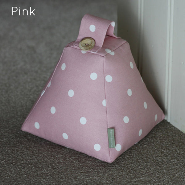 Shabby chic polka dot spotty doorstop. Handmade in pink red blue green and scottie dog fabric